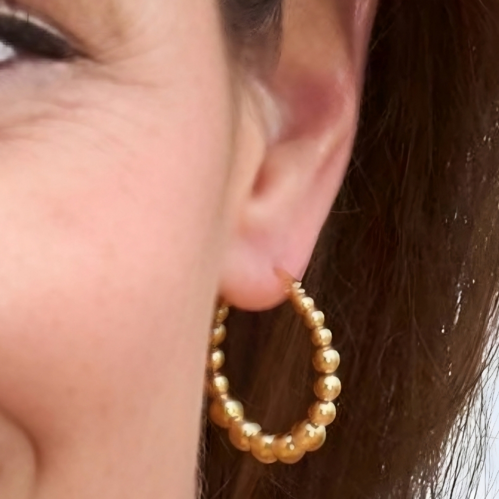 Gold bubble hoop earrings; 1.18"H x 1.1"W; nwot